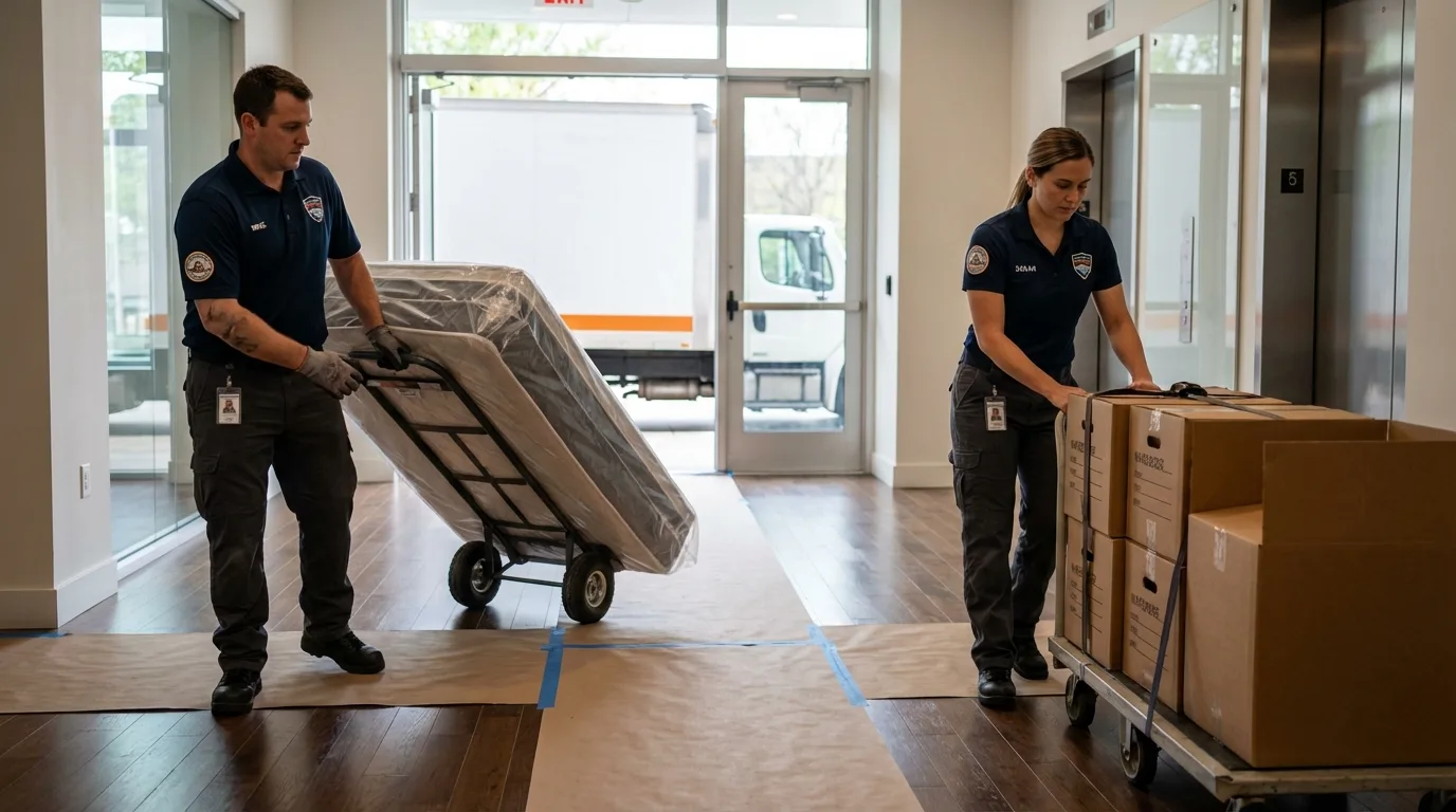 Professional apartment movers loading elevator in Tionesta, PA